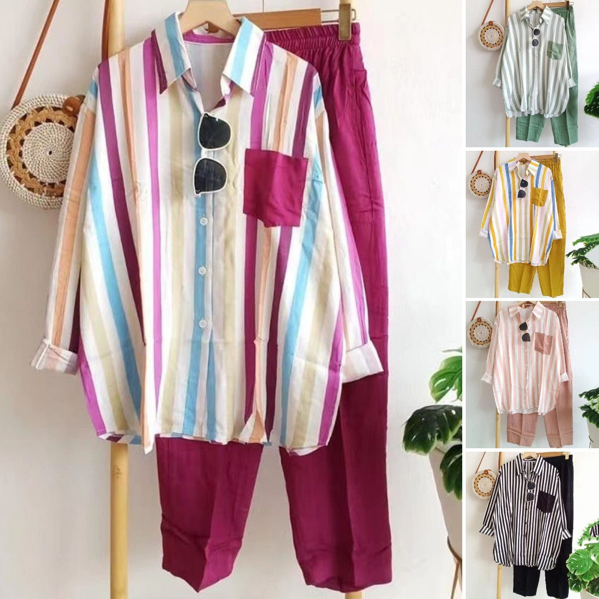 🔥【S-5XL】 🌸 Dwuczęściowy komplet w paski na wiosnę/lato