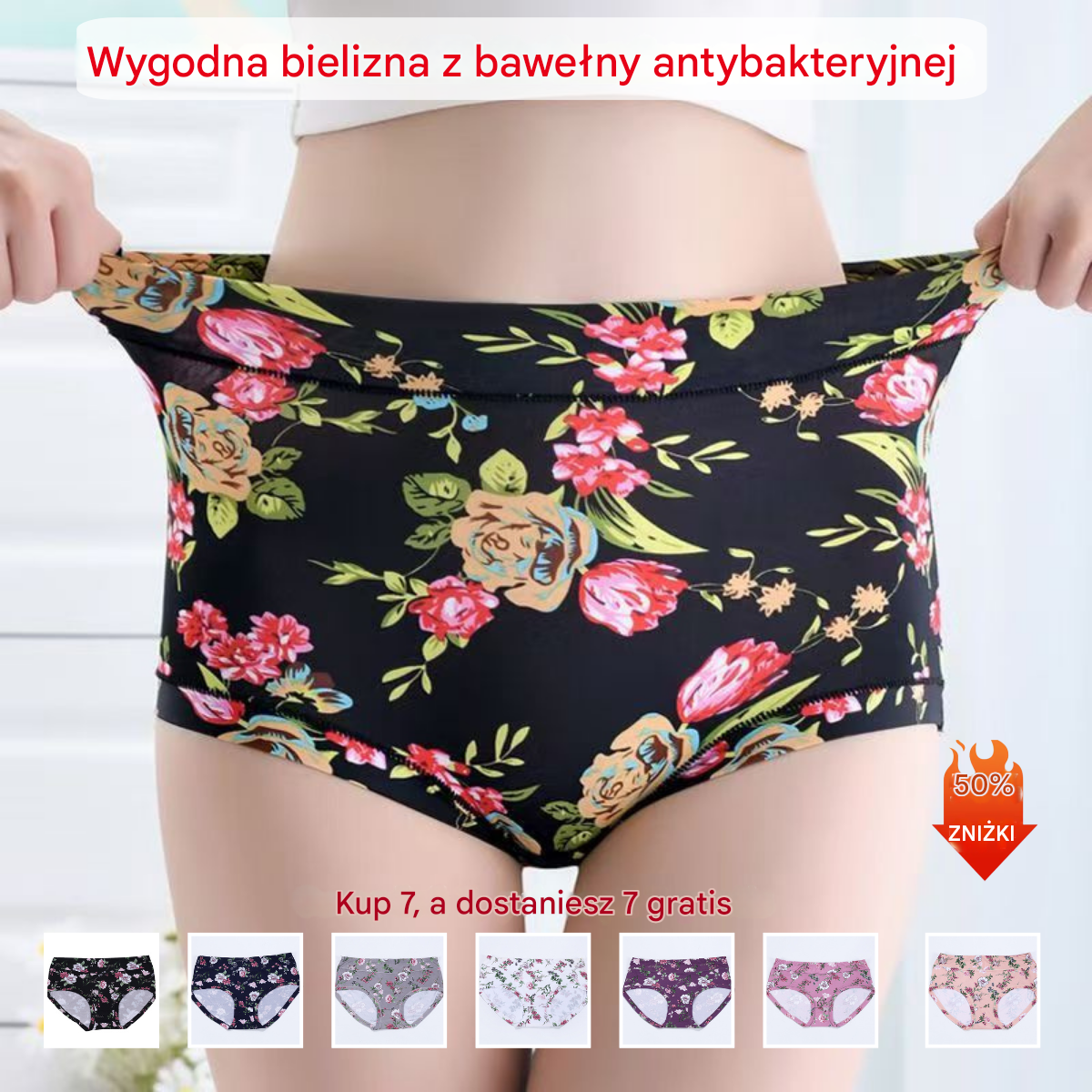 😍Oferta specjalna ograniczona czasowo【50–140 kg】Nowe, wygodne, antybakteryjne majtki bawełniane z nadrukiem