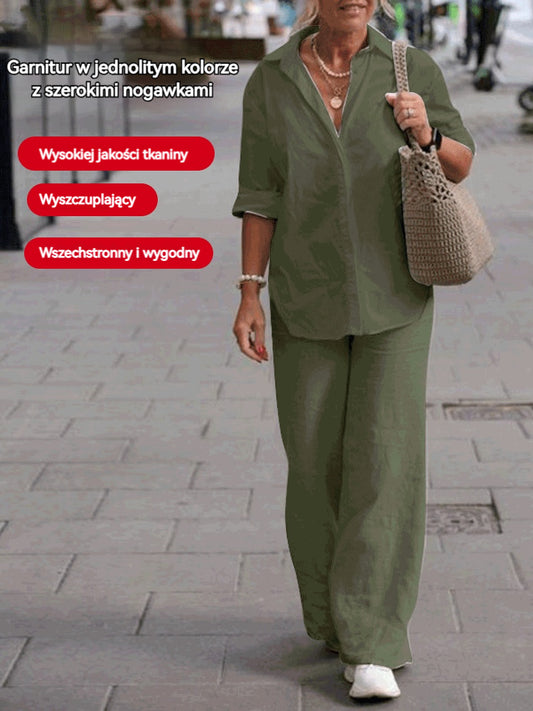 【S-5XL】Wysokiej jakości casualowy, luźny lniano-bawełniany komplet damski