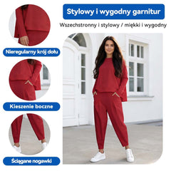 💥Promocja czasowa 50%💖 Zestaw z długim rękawem, bluzka z okrągłym dekoltem i długie spodnie