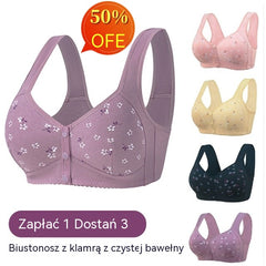 ✨💞【Koty 40-105】Elegancki bawełniany biustonosz zapinany z przodu dla pań w średnim wieku