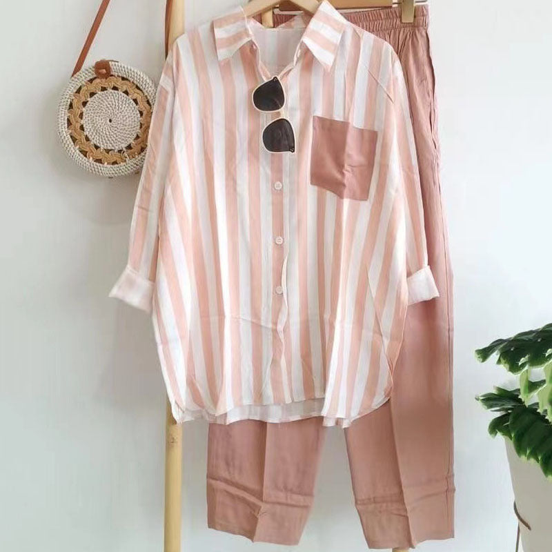 🔥【S-5XL】 🌸 Dwuczęściowy komplet w paski na wiosnę/lato
