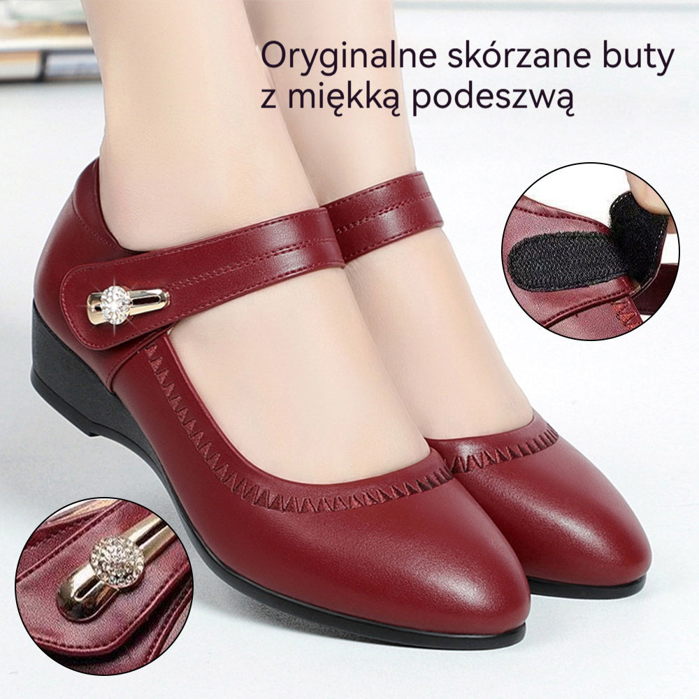 👡【35-41】Miękkie skórzane buty na obcasie z miękką podeszwą, antypoślizgowe skórzane buty dla mamy