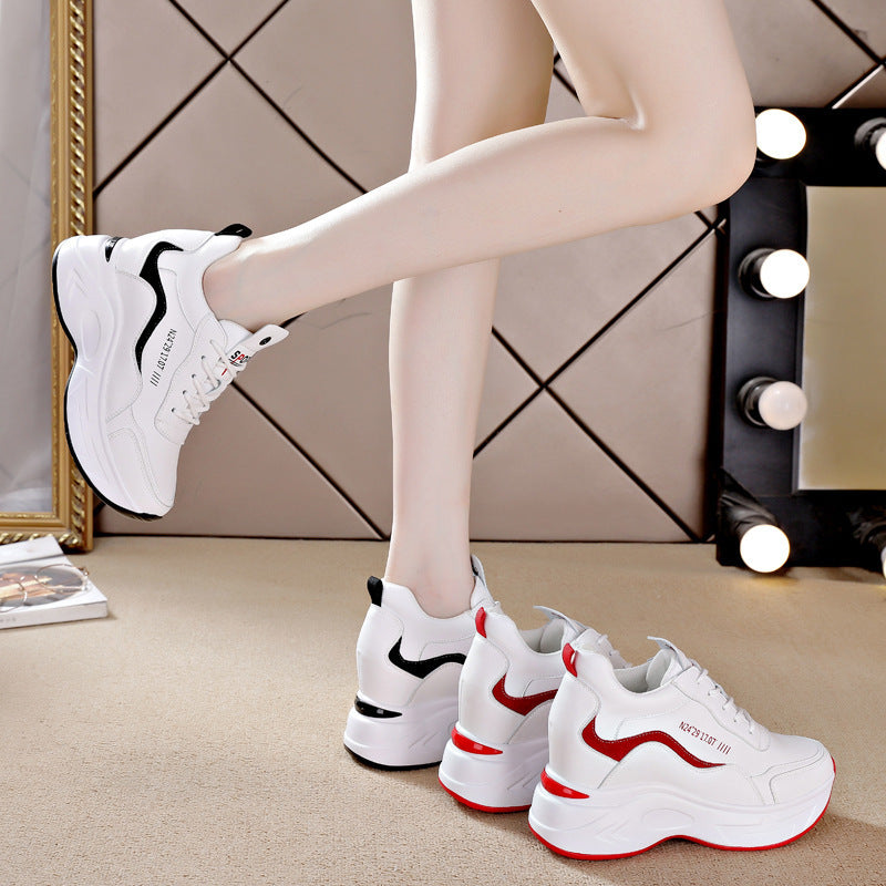 👟Nowe skórzane buty sportowe z grubą podeszwą i wysokim stanem
