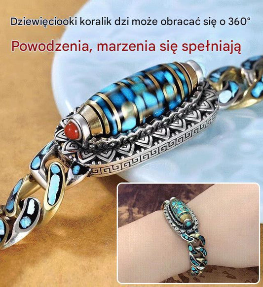 Bransoletka ze srebra próby 925, retro, sześciocyfrowa, turkusowa, z mantrą, z koralików transferowych
