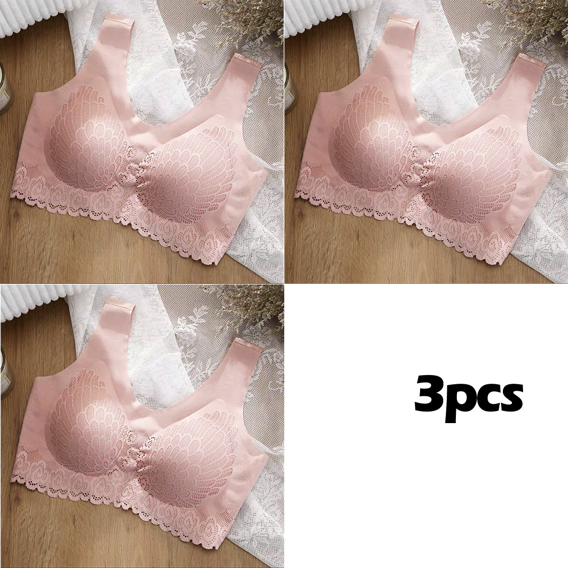 👙【Zestaw 3-częściowy】Nowy i ulepszony wygodny koronkowy biustonosz w dużym rozmiarze
