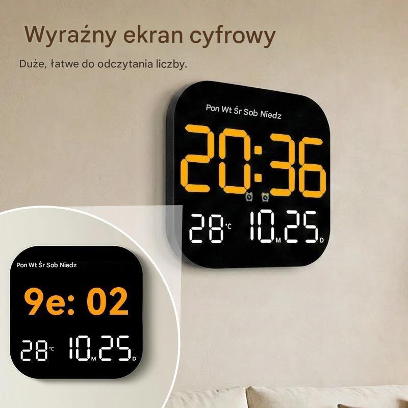 🕰️ Cyfrowy zegar do domu i biura o podwójnym zastosowaniu: Delikatnie Cię obudzi, pożegnaj się z uciążliwymi alarmami! Regulowana jasność, cicha praca w nocy. Posiada również wyświetlacz temperatury. 🌙