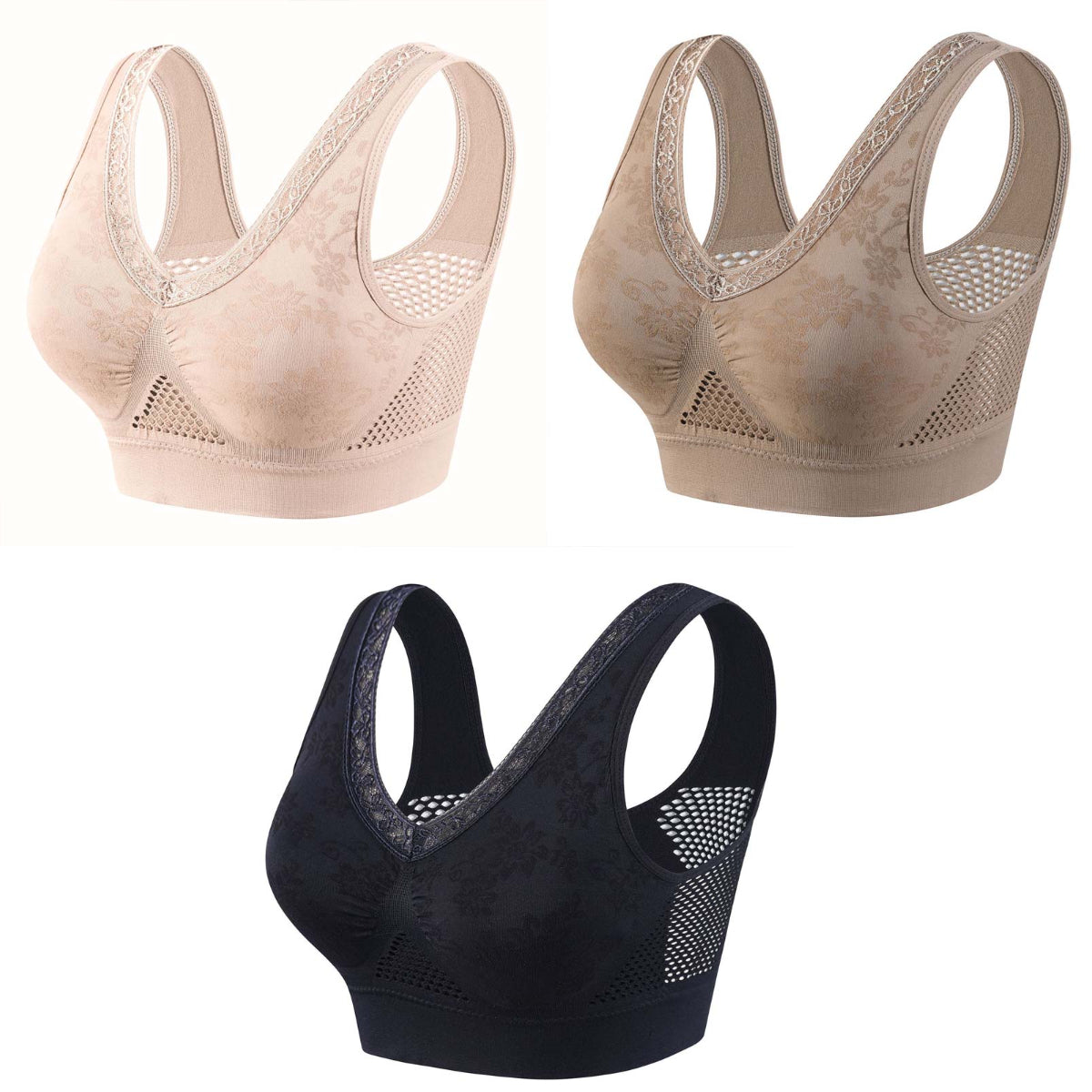 💕【40-120 kg】【Zestaw 3 sztuk】✨ Biustonosz koronkowy bez fiszbin z wysokim wsparciem dla kobiet